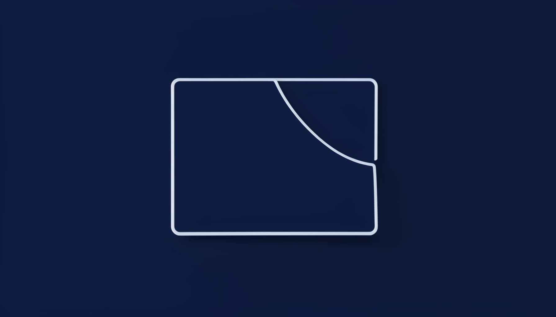 Deep navy blue background with a simple abstract outline shape resembling a channel profile card, calm and minimal mood